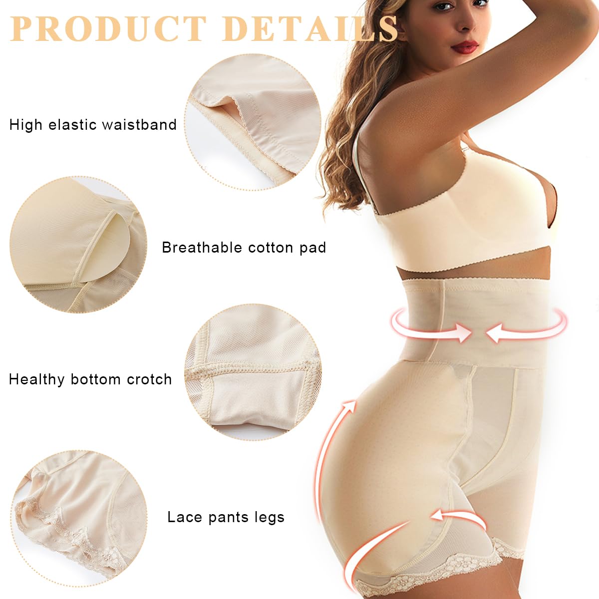 PALAY Hip Pads for Women Shapewear with Dual Hip Insert Pads Apricot L 3 PCS | Seamless Dacron Comfort