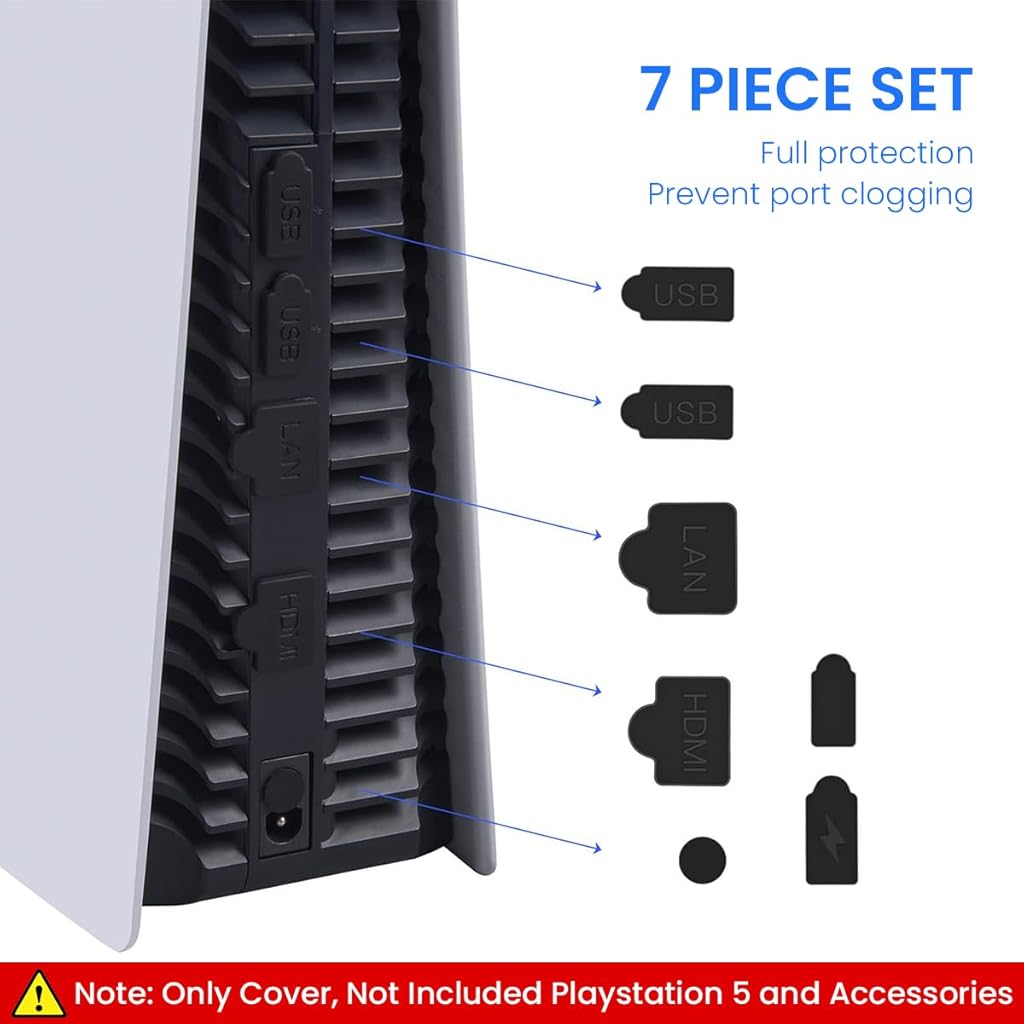 ZORBES Dust Plug for PS5, 9Pcs Dust Plug Kit for PS5/PS5 Slim Console, PS5 Silicone Dust Plugs Protector Antidust Cover Dustproof Plug for Playstation 5 Disk/Digital Console PS5 Slim Game Console Accessories