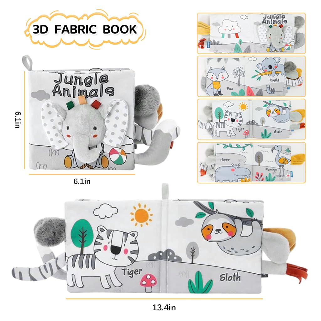 SNOWIE SOFT Elephant Baby Books for Early Learning with 3D Tails & 3 PCS Fabric Set | Sensory Toy