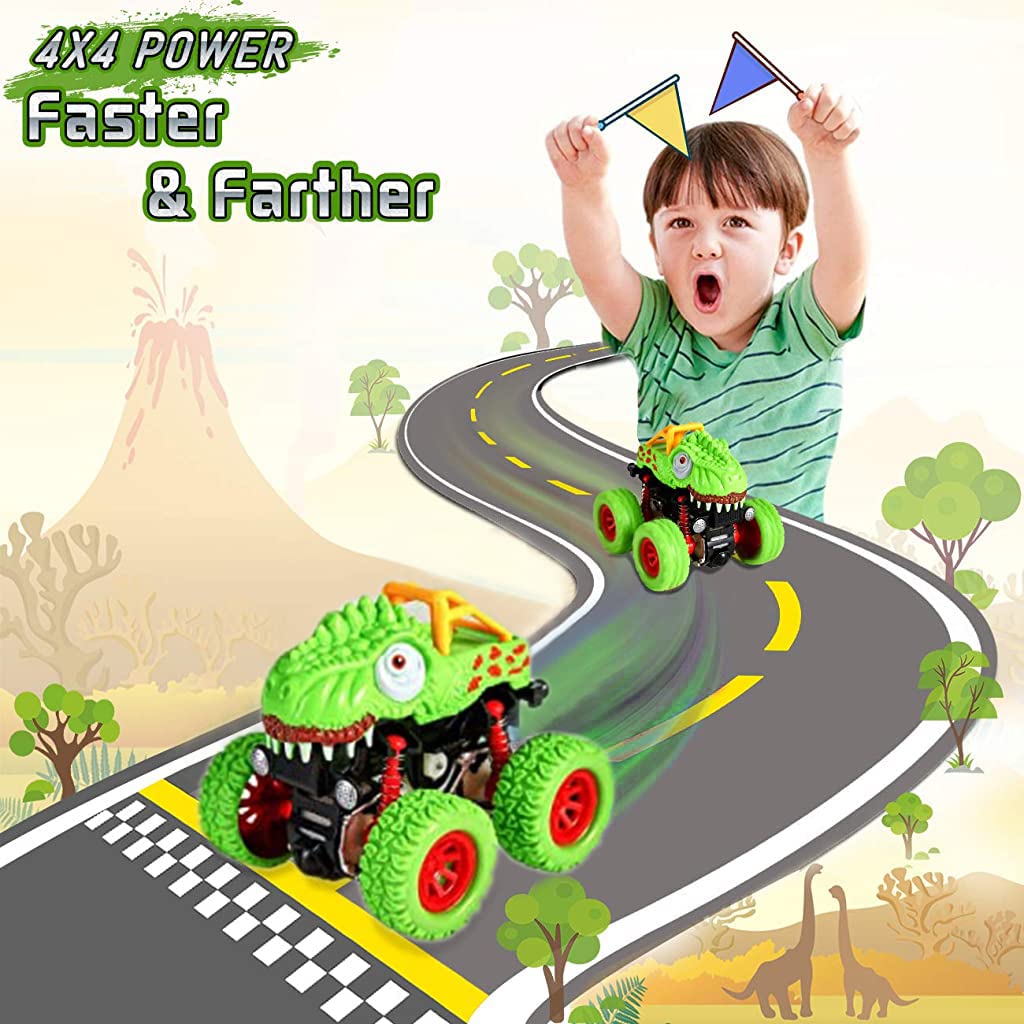 PATPAT Dinosaur Toys Pull Back Cars for Kids with 8.5×9.5×8.5 cm Size and Movable Cape | Green Truck Gift for 2–5 Year Old Boys and Girls