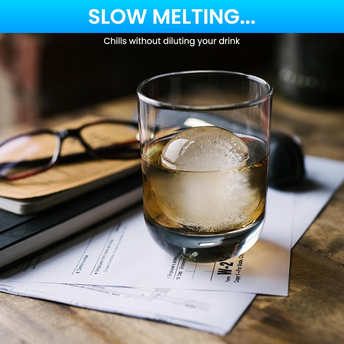 Supvox Ice Ball Maker Mold for Whiskey and Beverages with 4pcs Set featuring Pop-up Silicone Design