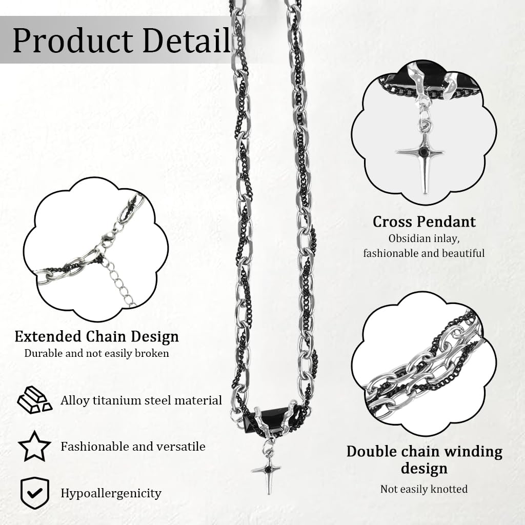 PROBEROS Necklace for Men and Women featuring Cross Pendant and 50+5cm Adjustable Chain | Titanium Steel Layered Jewelry Gift