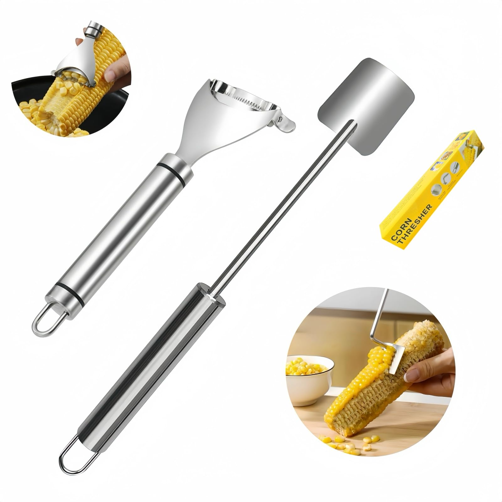HASTHIP® 2 Pcs Stainless Steel Corn Peeler and Stripper Tool Set