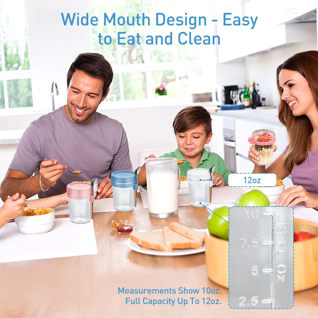 Supvox Overnight Oats Containers for Breakfast with 12oz Glass Jars and Anti Leak Lids | Set of 4