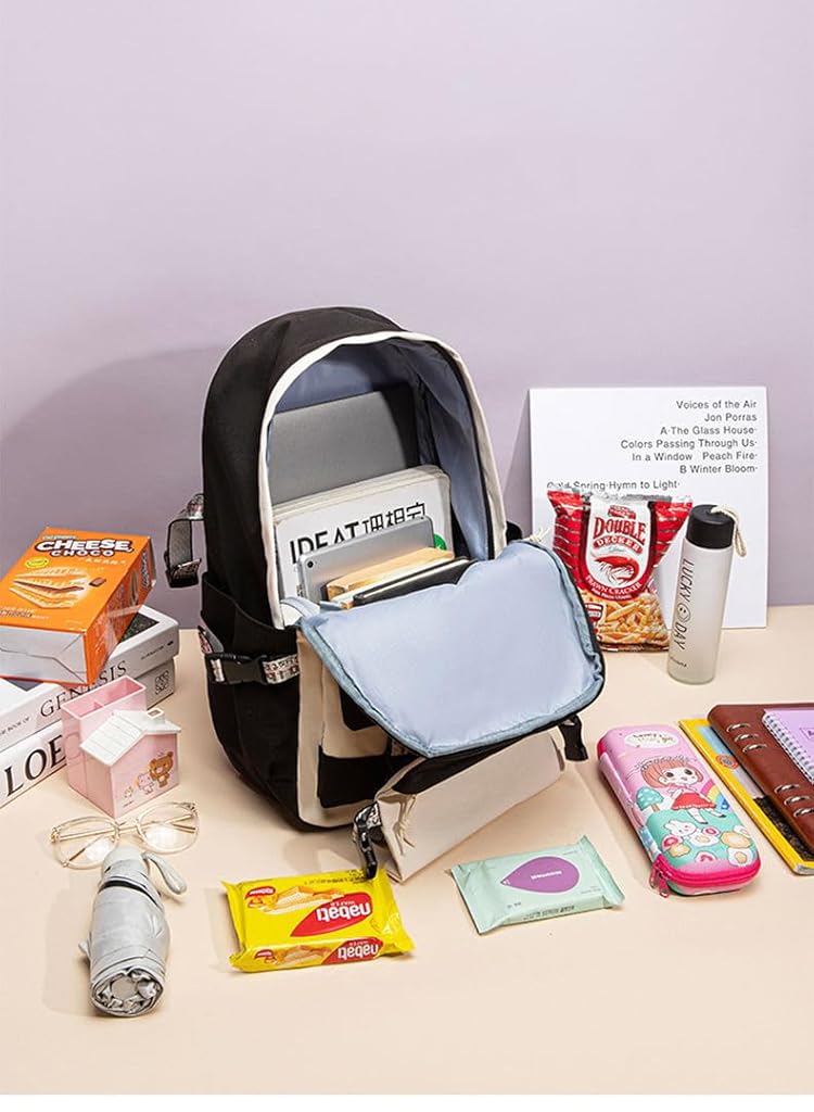 PALAY® Kuromi Backpack for School Girls 6-12 Years Old Teens Fashion Kawaii Print Bags Large Multi Layer Travel Students Gift 2 PCS