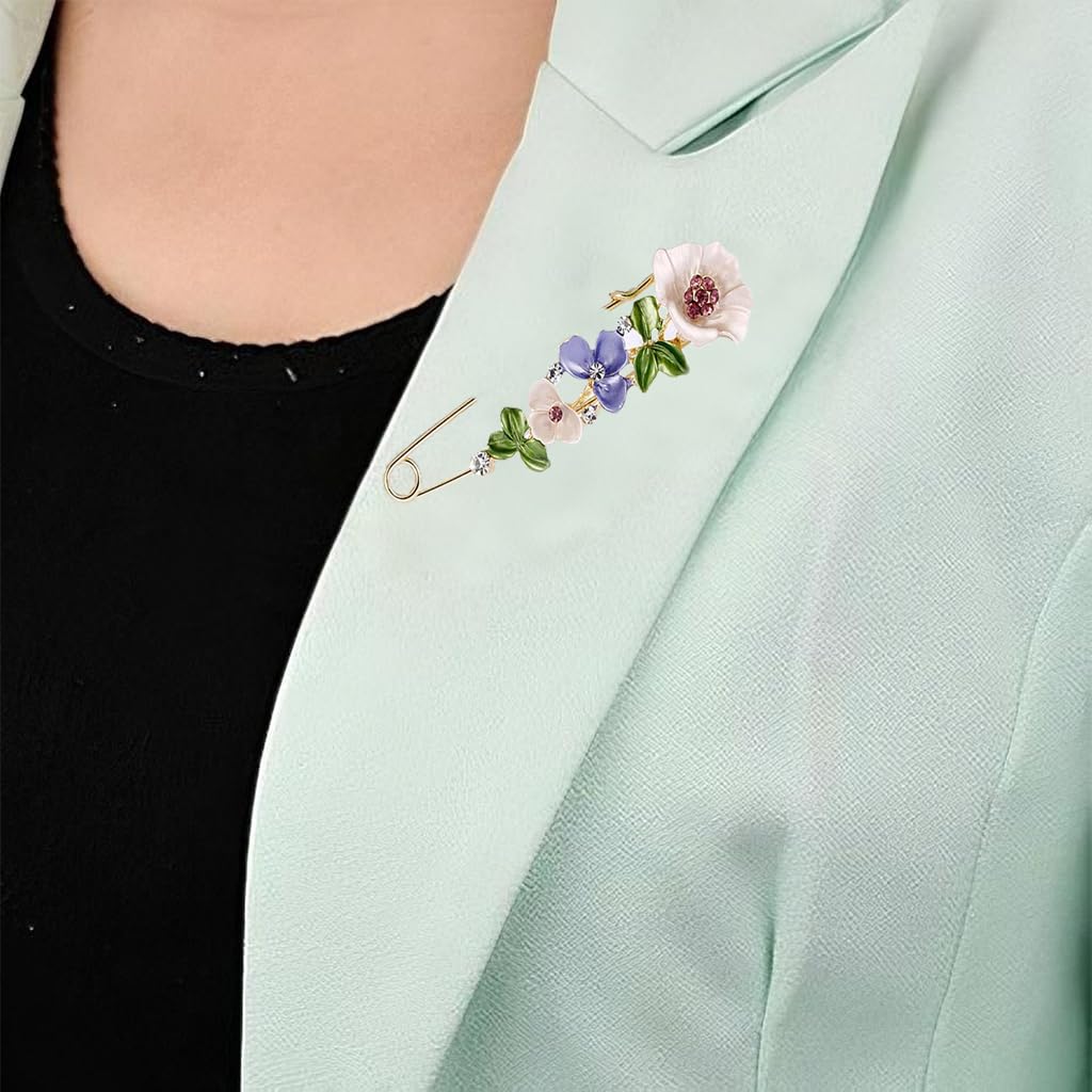 Zibuyu Colorful Flower Brooch Pin for Women with Crystal Alloy Design | Rust-Resistant Gift
