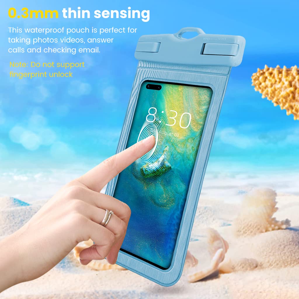 Waterproof Mobile Pouch for 6.9 in Phones with IPX8 PVC Touch Screen | Blue Cover and Lanyard
