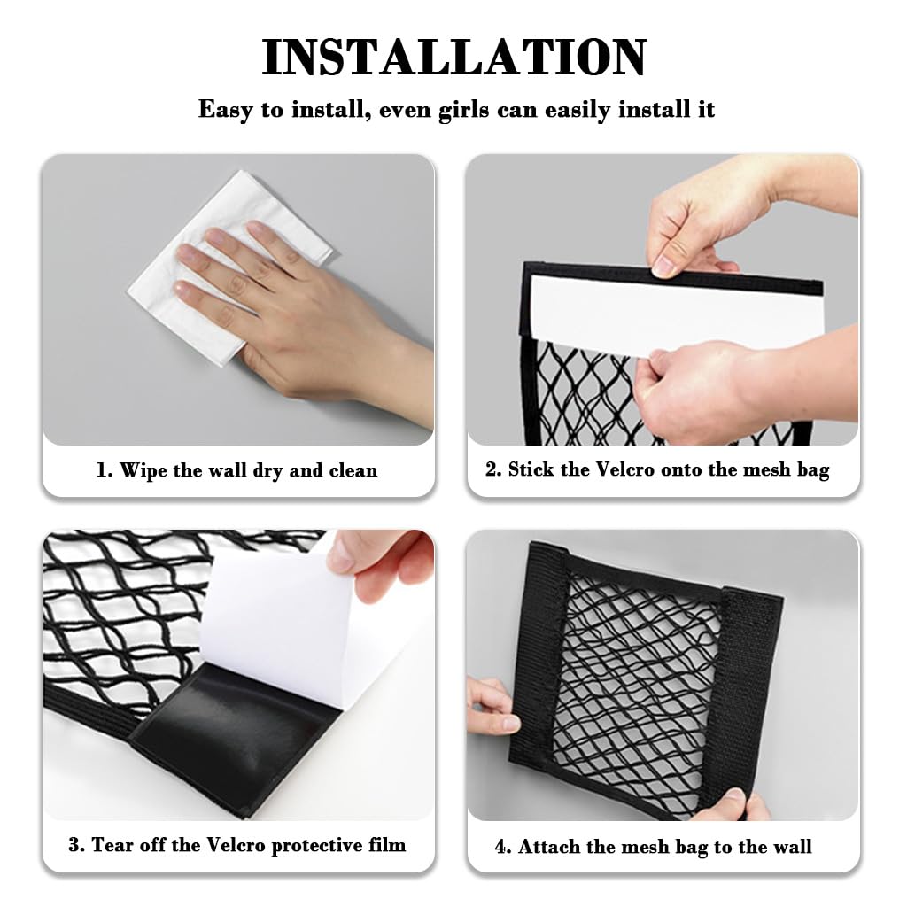 HASTHIP Self Adhesive Storage Nets for Car and Home featuring 25x40cm Stretchy Nylon Mesh | 2 Pack
