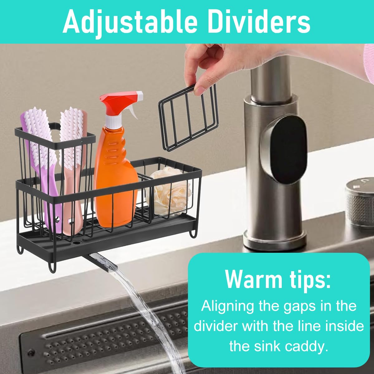 HASTHIP Sink Organizer for Kitchen Countertop with 3 Compartments | Stainless Steel Rack