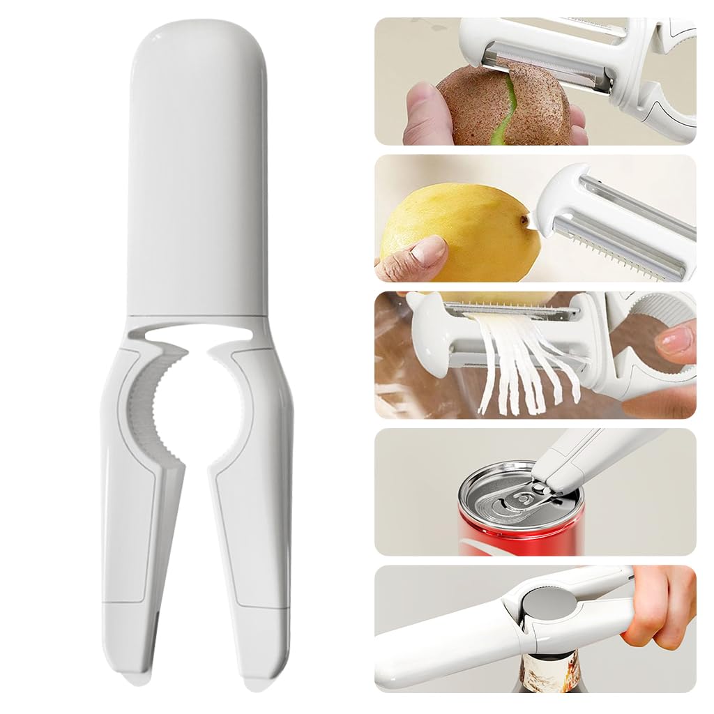 ZIBUYU 5 in 1 Stainless Steel Kitchen Peeler for Fruits and Vegetables with Ergonomic Non Slip Handle | Includes Core Remover and Can Opener