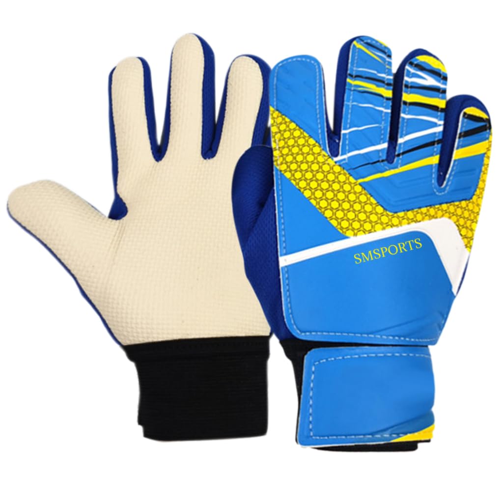Proberos Football Goalkeeper Gloves for Kids with Anti Slip Latex Palm and Size 7 Fit | Blue Youth Soccer Training