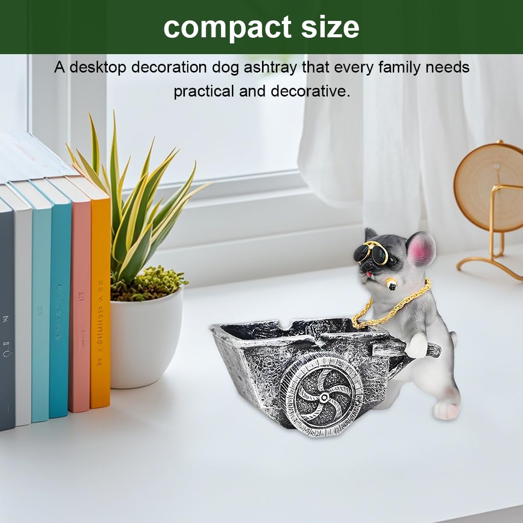 HASTHIP Fun Desk Ashtray for Home or Office featuring Resin Bulldog Wheelbarrow Design | Cute Gift Décor