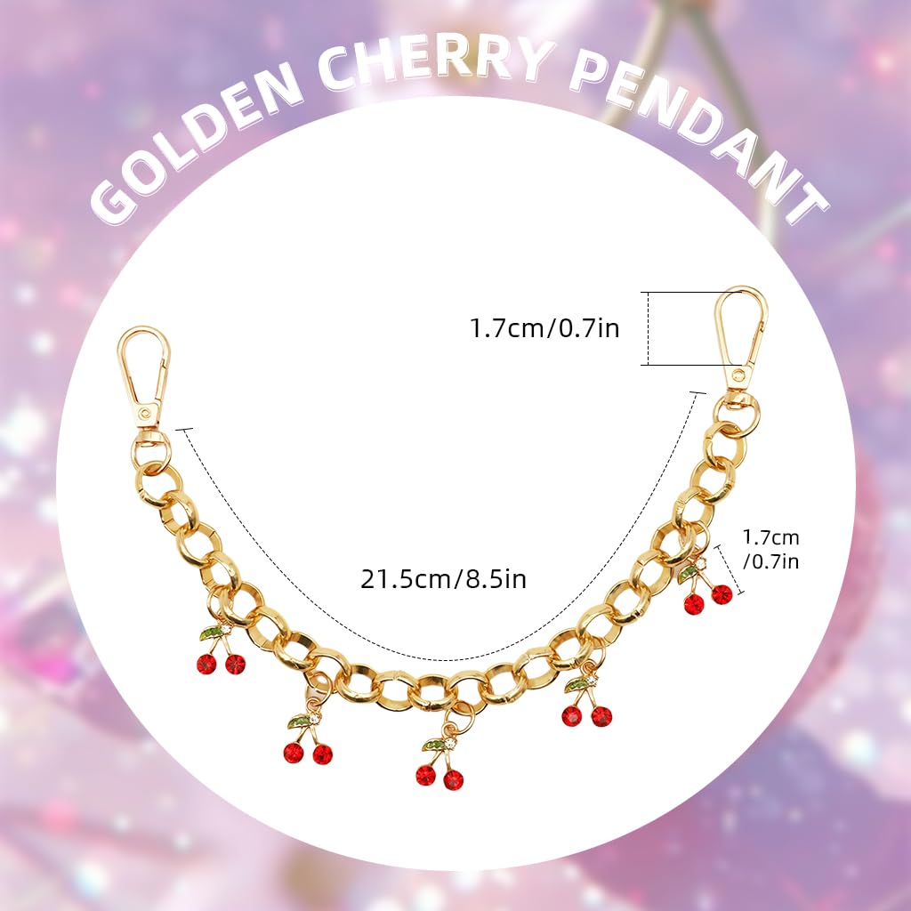 SANNIDHI Cherry Gold Keychain for Women with Double Buckle Design and Sparkling Crystal Charms | 10 in Lightweight Metal Accessory for Bag or Purse