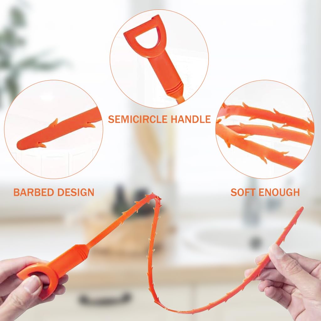 HASTHIP Drain Cleaner Sticks for Sink and Shower Clogs with 23.6 in Tools | Flexible Barb Design