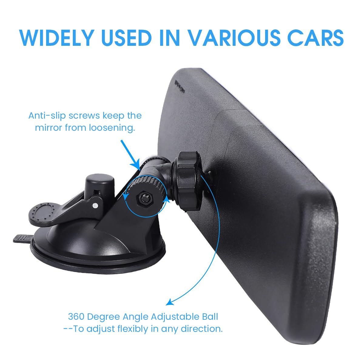 STHIRA Rear View Mirror for Car with 9.4 in Wide HD Glass and 7 cm Suction Cup Base | 270° Adjustable Anti Glare Interior Mirror