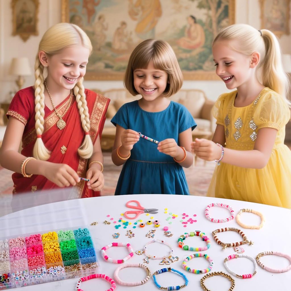 SANNIDHI Clay Beads Kit for Bracelet Making with 24 Grid Organizer and Charms | DIY Jewelry Set for Kids and Adults