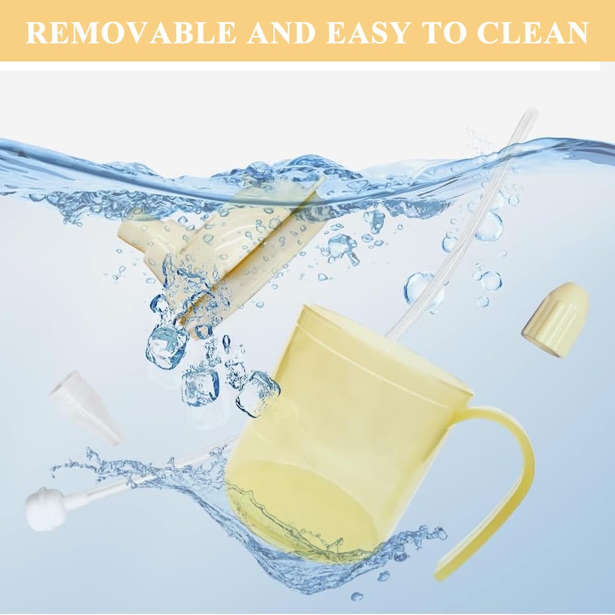 HANNEA Liquid Food Feeding Cup for Elderly with 300ml Capacity and Long Flexible Straw | Spill Proof Easy Grip Handle