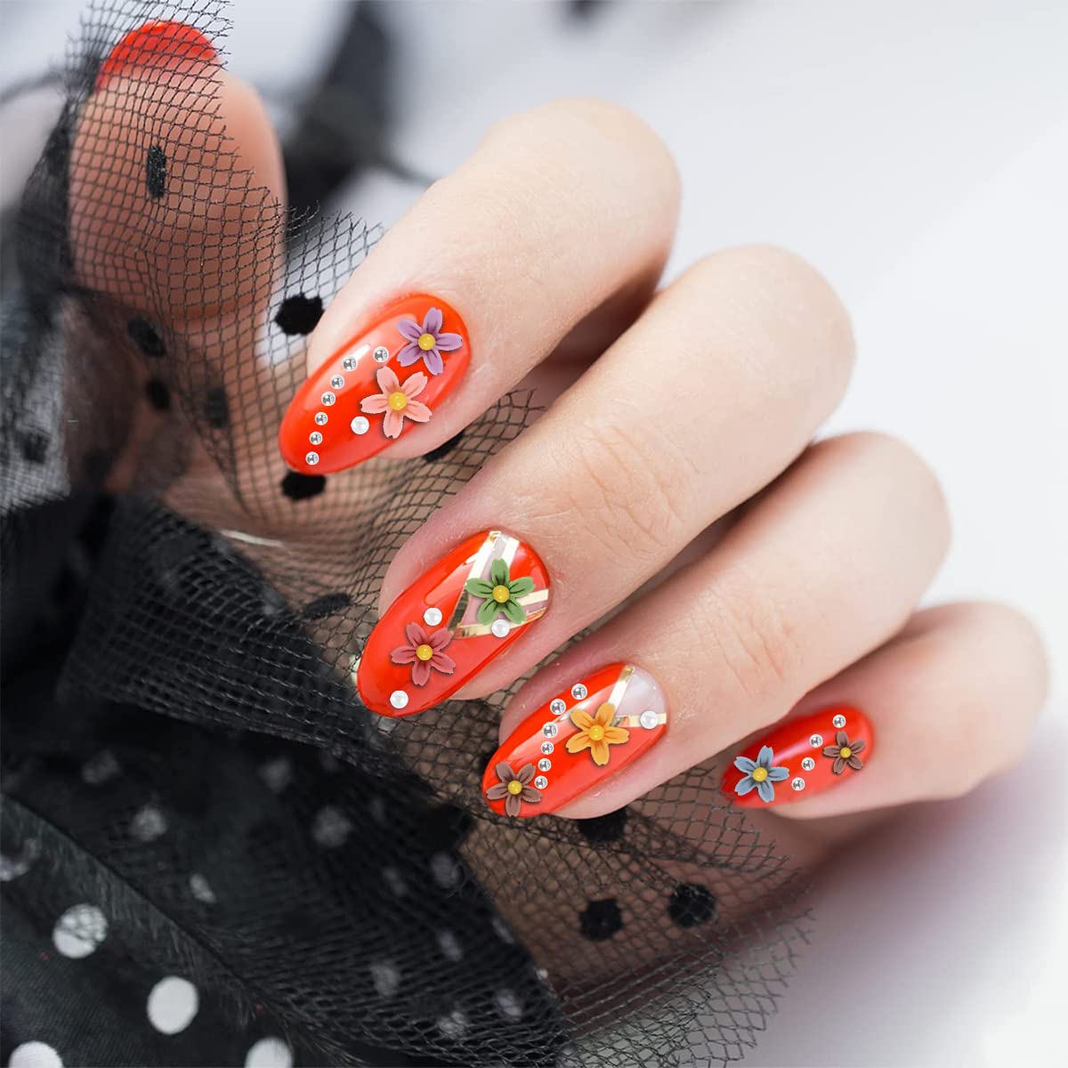 MAYCREATE 3D Flowers for Nail Art Kit with Silver Pearl Beads 8mm Resin Charms for DIY Design