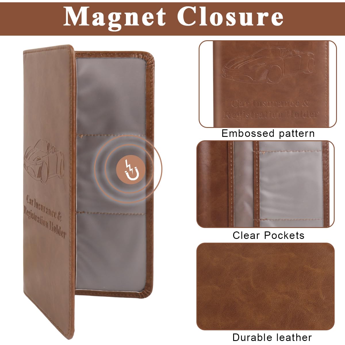 STHIRA Car Document Holder for Vehicle Papers with 6 Transparent Pouches | PU Leather Organizer