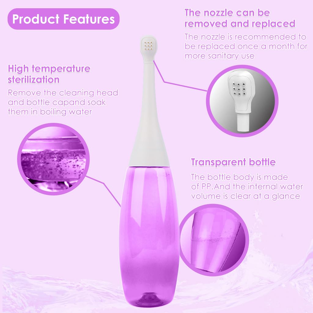 HANNEA® Handheld Portable Bidet Sprayer with 2 Spraying Bit and Portable Storage Bag for Travel Bidet for Feminine Care,Postpartum Essentials,Hemmoroid Treatment (Purple 450ml)