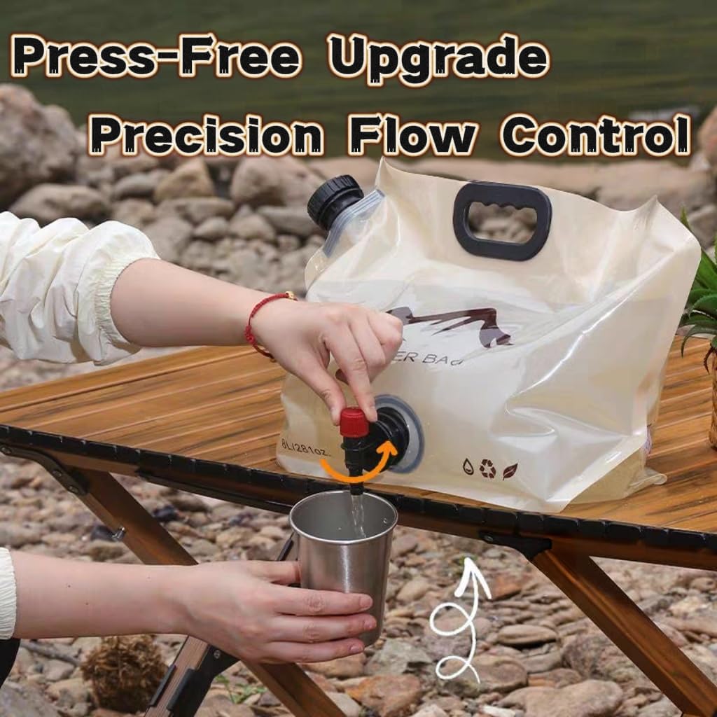 ZIBUYU Collapsible Water Bag for Camping with Rotating Spigot and 8L PVC Storage | Khaki