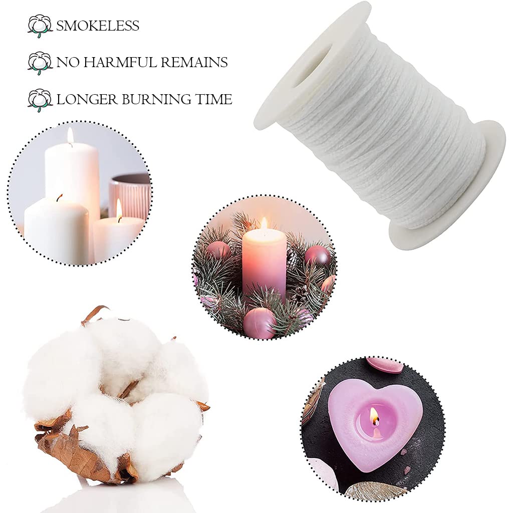 HASTHIP Candle Wick Roll for DIY Candle Making with 200 ft Cotton Rope and 100 Wick Tabs | Includes Wick Holders