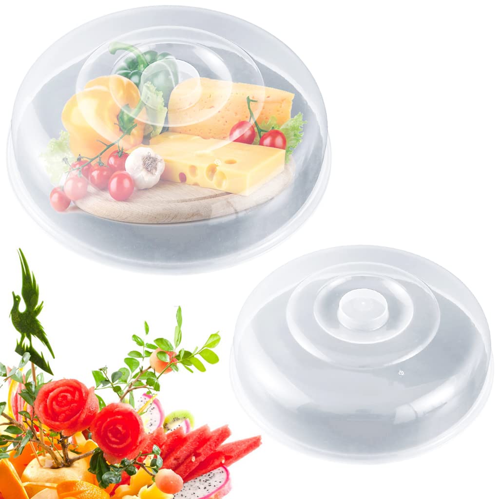 HASTHIP® 2Pack Plastic Microwave Lid with Easy-Grip Handle, Microwave Splatter Cover for Food, Food Grade PP Lid for Refrigerator, Heating Food, Dessert Serving, Camping (Diameter 7.87'' &9'')