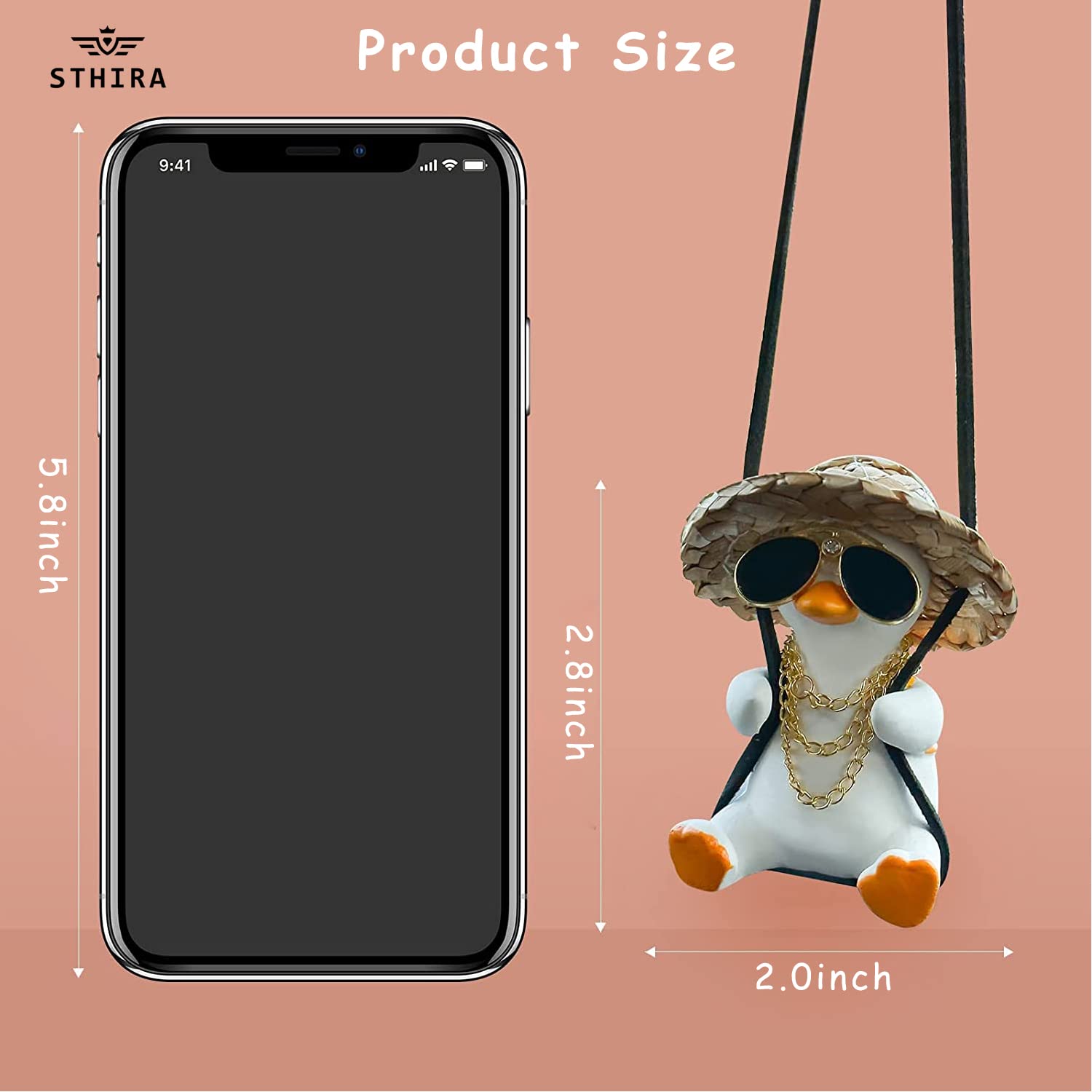 Swinging Duck Car Hanging Ornament for Rear View Mirror with 30cm Rope | Cute Gypsum Decoration