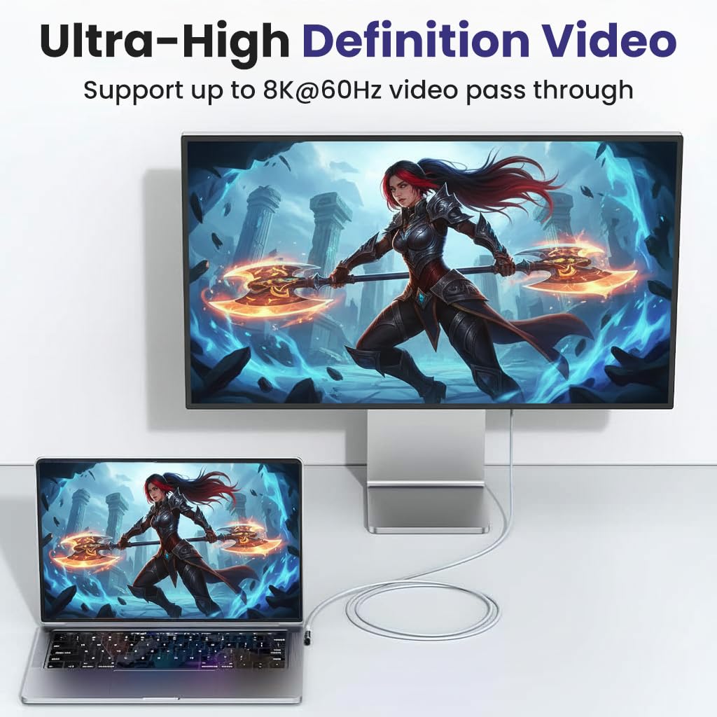 Verilux USB C Adapter for Laptops and Phones with 100W PD 40Gbps Speed | 90° L‑Shape