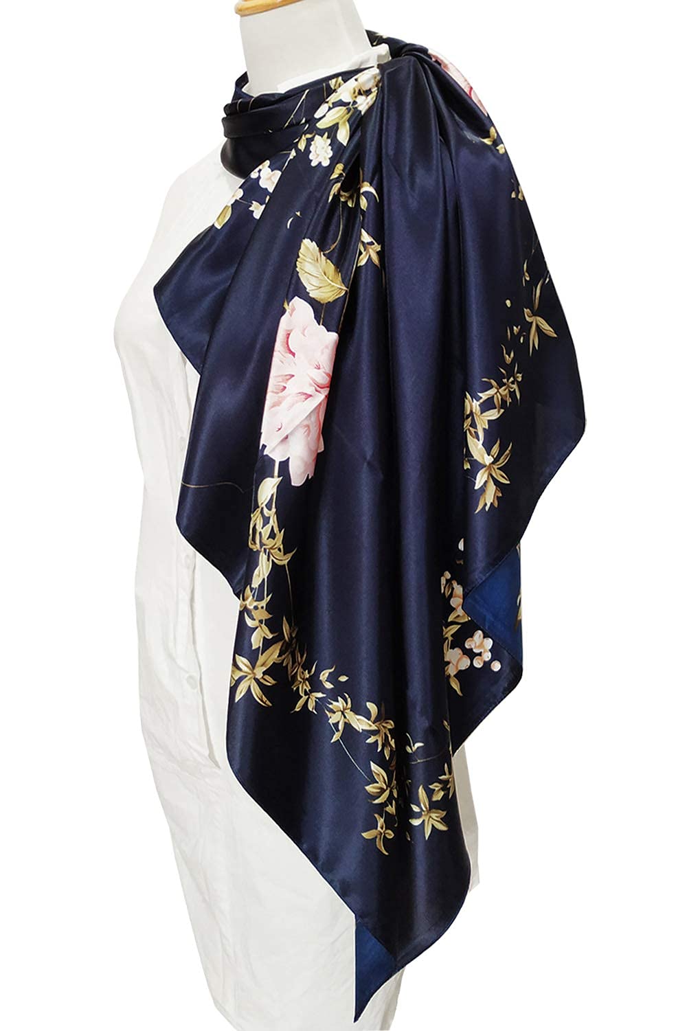 PALAY  Scarf Square Scarfs for Women Satin Square Silk Like Hair Scarves and Wraps Headscarf for Sleeping (Navy Blue)