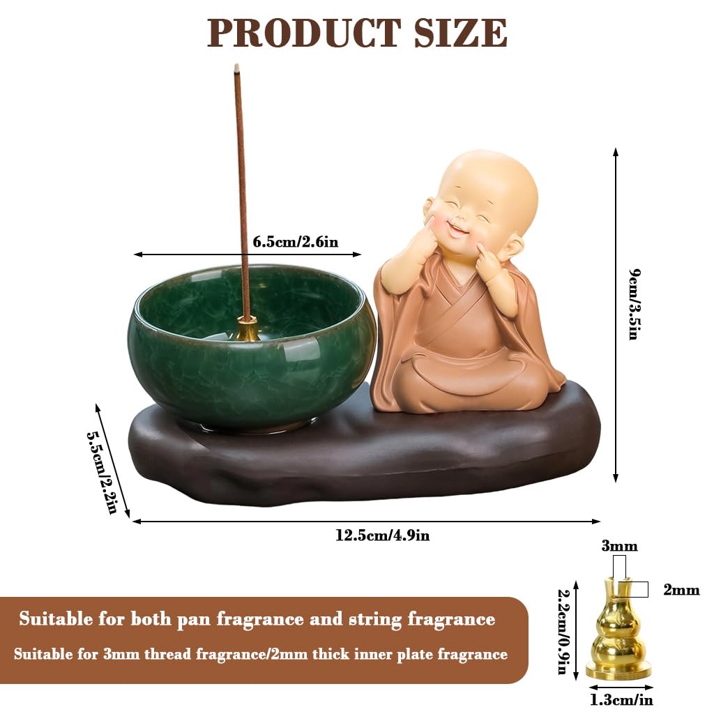HASTHIP Incense Stick Burner for Meditation and Relaxation with Ash Catcher 12x6.5x10cm | Ceramic Buddha Statue featuring Gourd Shaped Alloy Holder