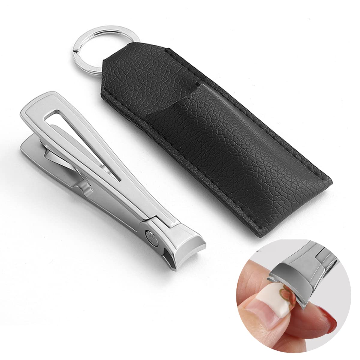 ZIBUYU Nail Cutter For Men,Nail Clippers Wide Jaw Opening Stainless Steel Fingernail and Toenail Nipper Cutter for Thick Nails with Keychain Leather Case Pedicure,Manicure Kit