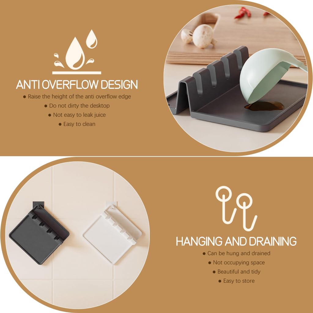 Supvox Silicone Utensil Holder for Kitchen Counter with 4 Slots and Drip Pad | 2Pcs BPA-Free Spoon Rest