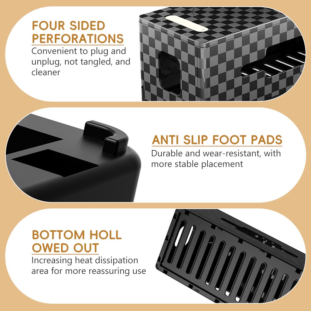 HASTHIP Cable Management Box for Desk and Home with Wireless Charger and 12.59 in Size | Includes Adjustable Mosquito Repellent Lamp in Black