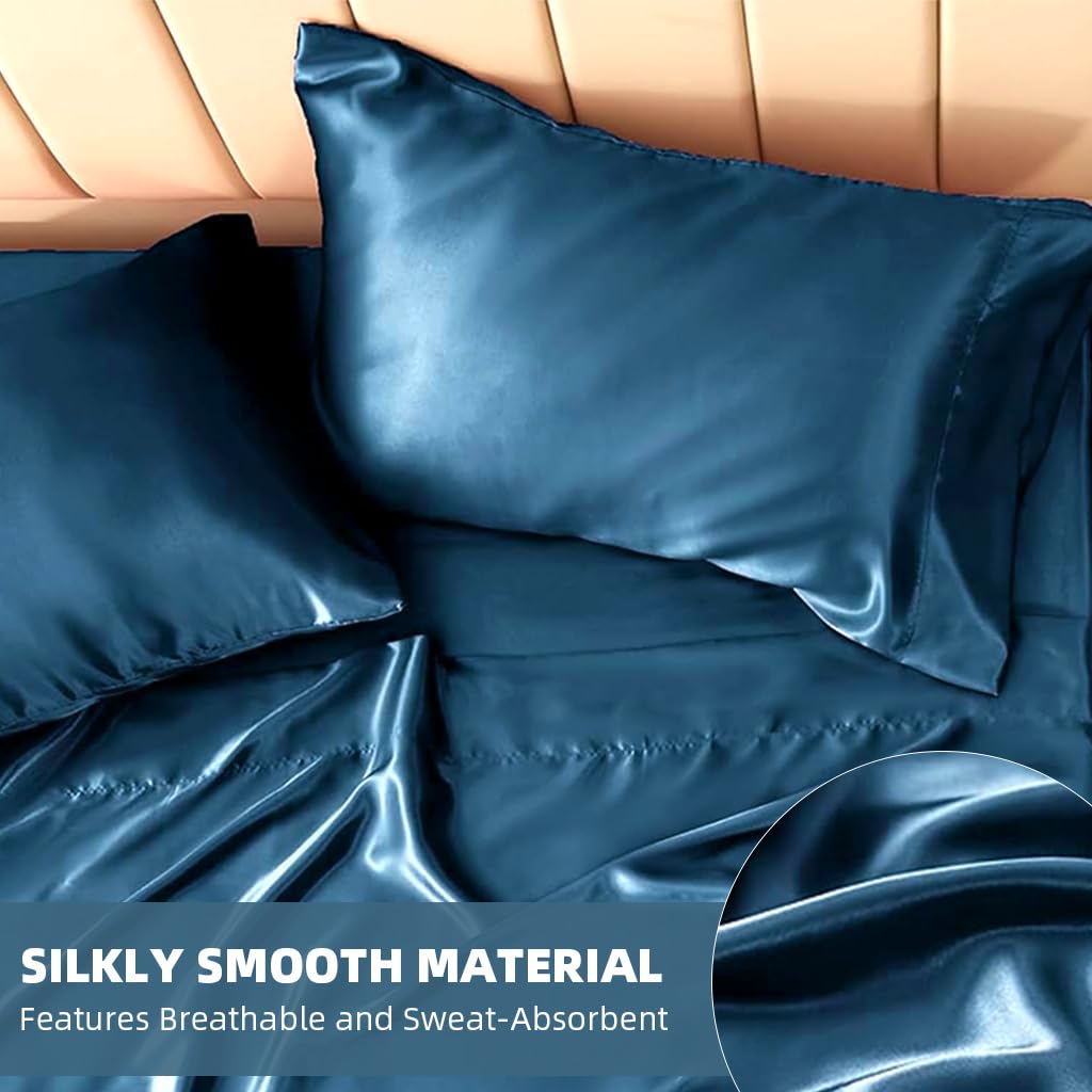 HASTHIP Satin Bedsheet Queen Size for Romantic Nights with 106 x 96 in Sheets and Pillow Covers