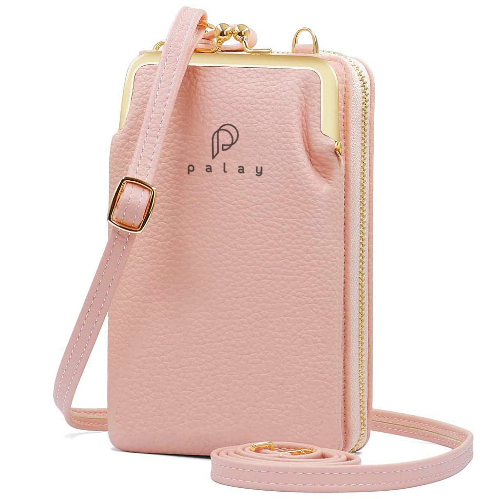 PALAY Women Crossbody Phone Bag Ladies Wallet Small Soft PU Leather Cell Phone Purse Mini Shoulder Bag with Strap Card Slots (Pink)