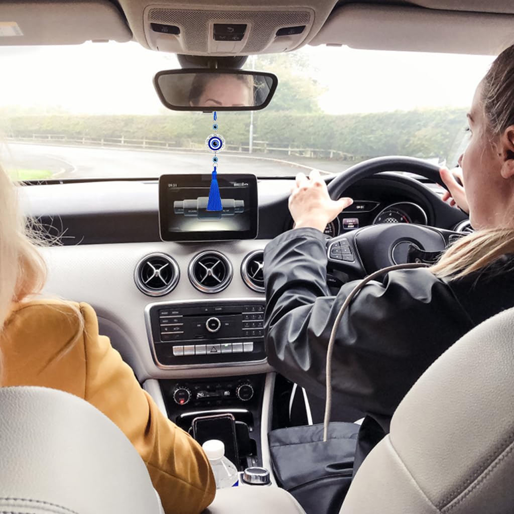 ZIBUYU Lucky Evil Eye Car Hanging Ornament for Rear View Mirror featuring Protective Amulet Design and Decorative Charm | Adds Positive Energy and Stylish Auto Accent