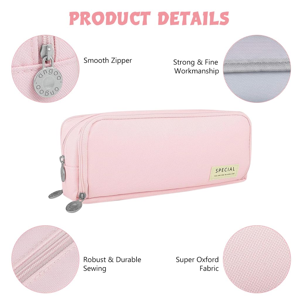 Zibuyu Pencil Box with Three Compartments and Smooth Zippers in Pink for Students | Oxford Cloth Stationery Pouch