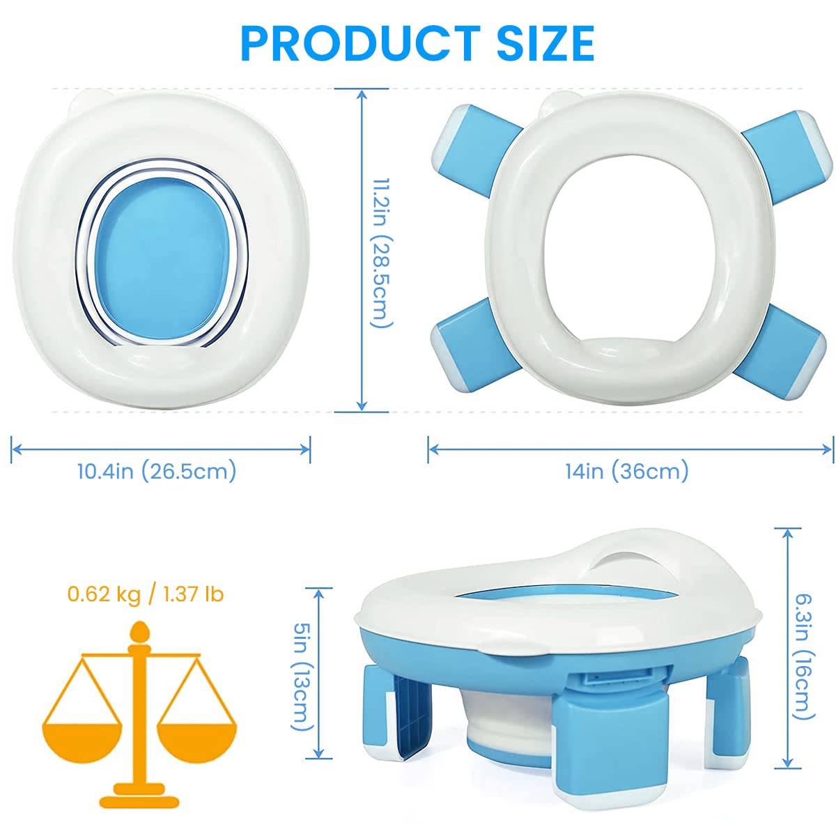SNOWIE SOFT Potty Training Seat for Kids Travel with Foldable Anti Slip Feet and 20pcs Bags | PP ABS Material for Toddlers 0–5 Years