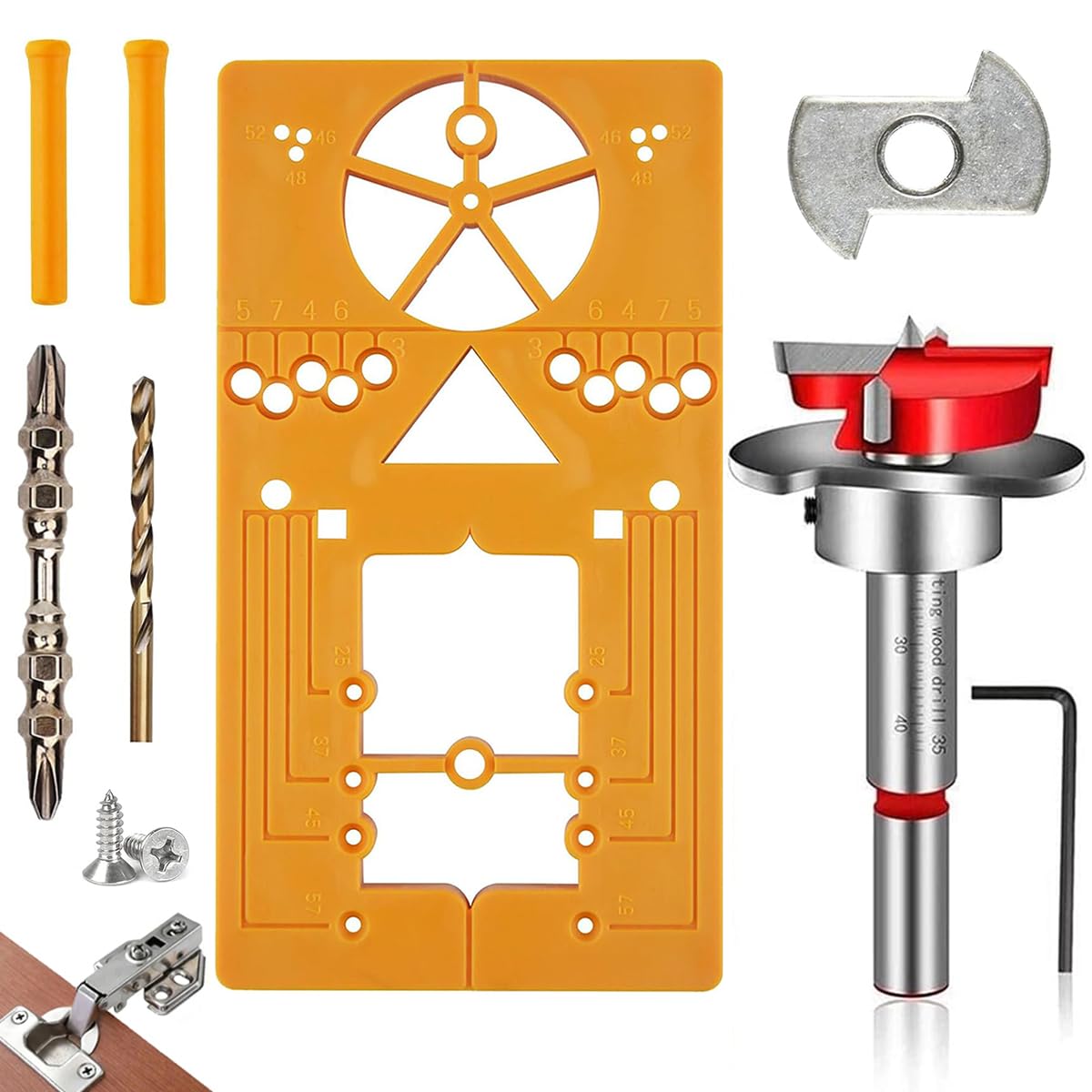 Serplex® Cabinet Hinge Drill Guide Tool Set 35mm Concealed Hinge Jig Drill Guide Sets Hinge Guide Drill Bit Woodworking Hole Saw Cutter for Hinge Position Tools Cabinet Door Installation