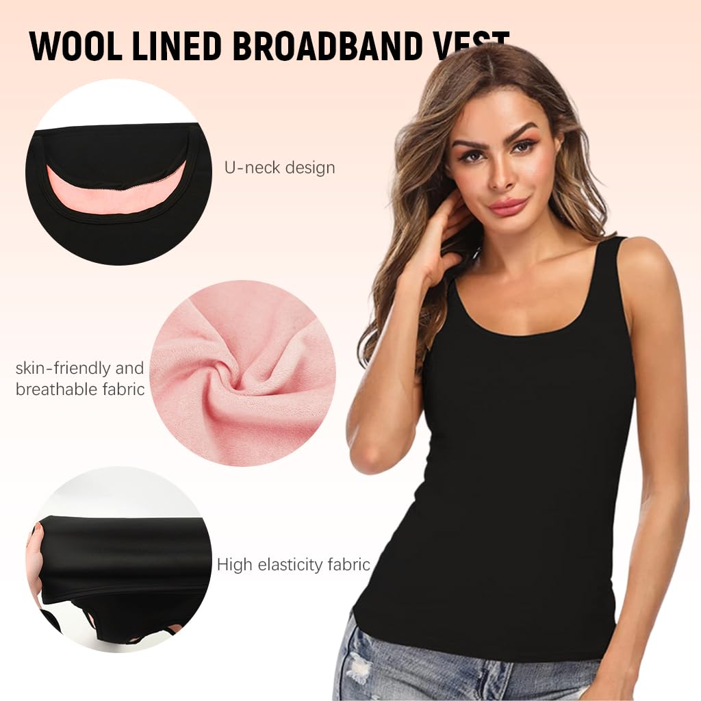 SANNIDHI Womens Thermal Underwear Tops for Cold Weather with Fleece Lining | 2 PCS Black Sleeveless Vest