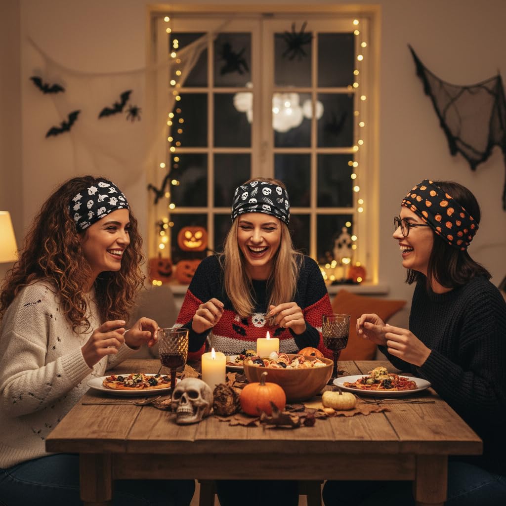 MAYCREATE Hair Bands for Women featuring Stretchy Secure Fit and Soft Fabric | 3pcs Gothic Skull Halloween Headbands