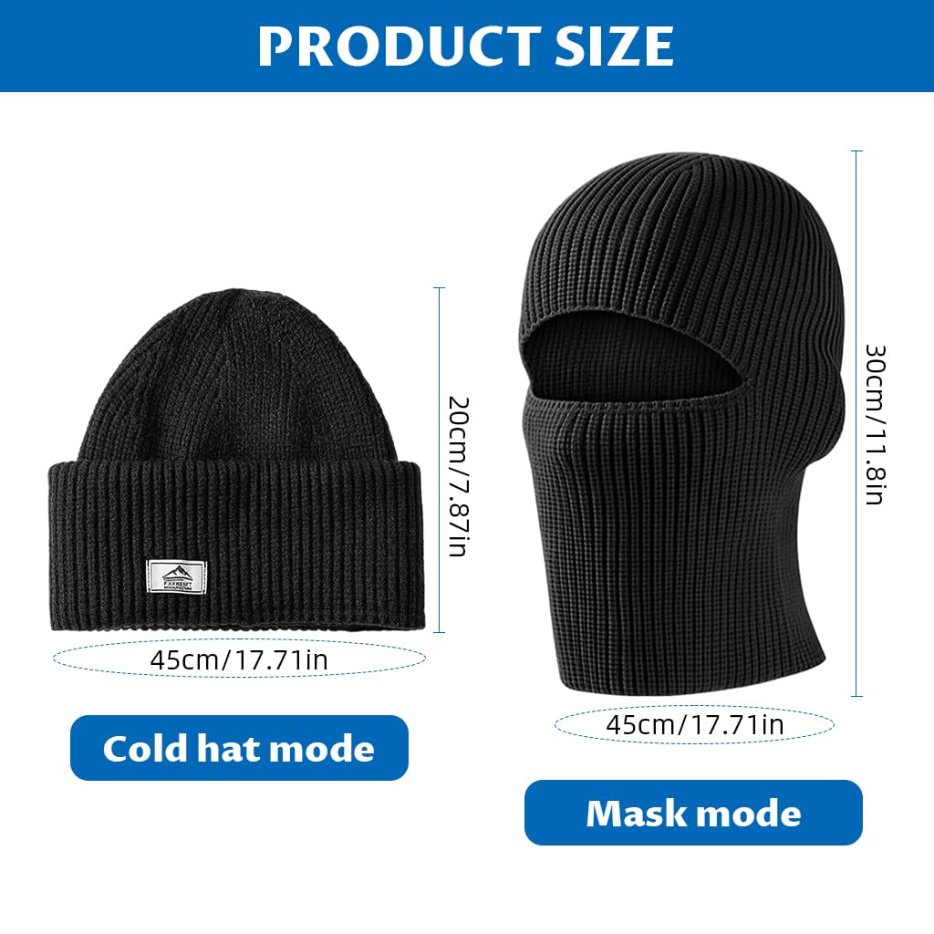 PROBEROS Winter Knitted Balaclava Beanie Hat for Men and Women with Fold Up Brim | Soft Stretchy Warm Ribbed Design