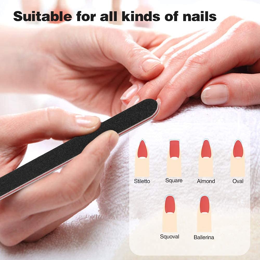 MAYCREATE Nail Files Set for Home and Salon Use with 3 Double Sided 100/180 Grit Tools | Includes 4 Step Buffer Block and Mini Nail Brush