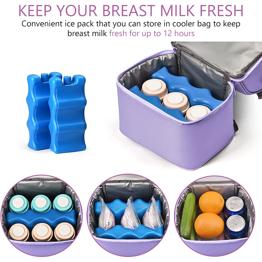 ZIBUYU Breastmilk Storage Bag for Travel with Double Layer Insulation and 2 Ice Packs | Waterproof Purple Backpack Fits 6 Ounce Bottles