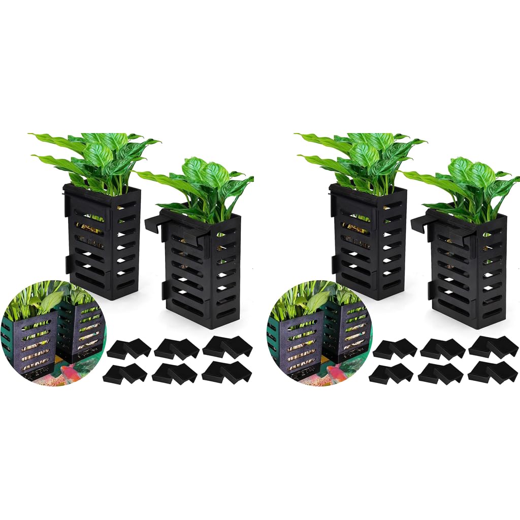 HASTHIP Aquarium Plant Holder 4PCS for Fish Tanks featuring Hooks and Vent Flow Design | Plastic Hanging Planter Cups