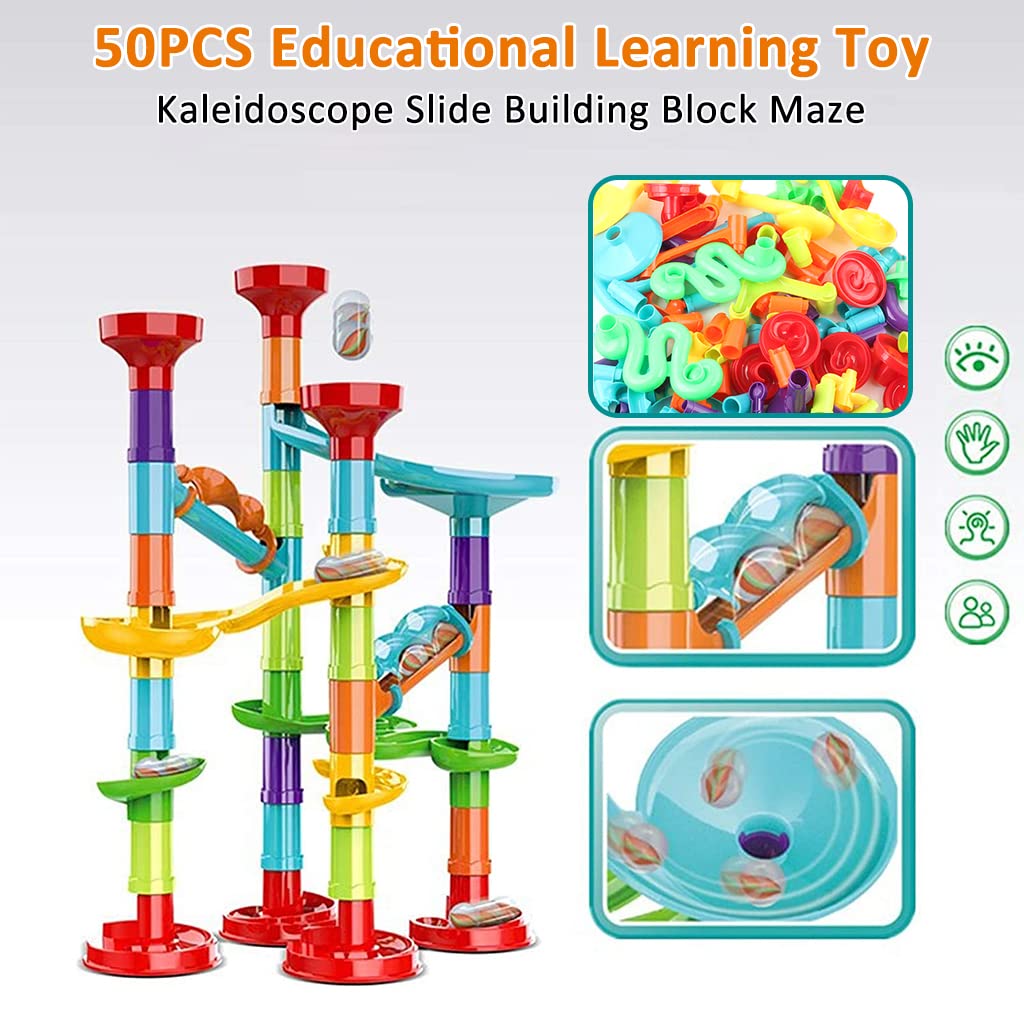 PATPAT Marble Run Toy for Kids with 50 pcs Connection Blocks and 4 Track Types | STEM Playset