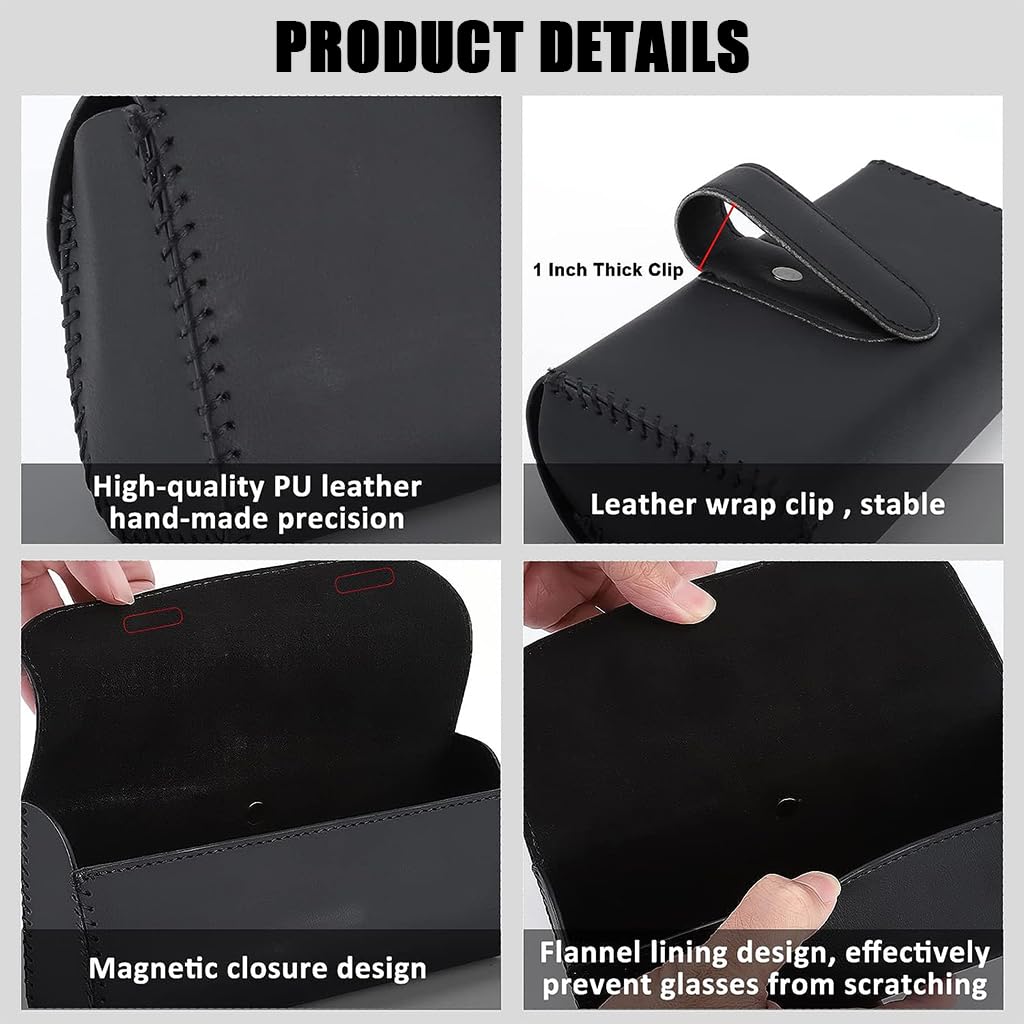 STHIRA® Sunglasses Holder for Car Sunglass Organizer Box Sun Visor Clip On PU Leather Storage Case Protective with Magnet Closure 3PCS