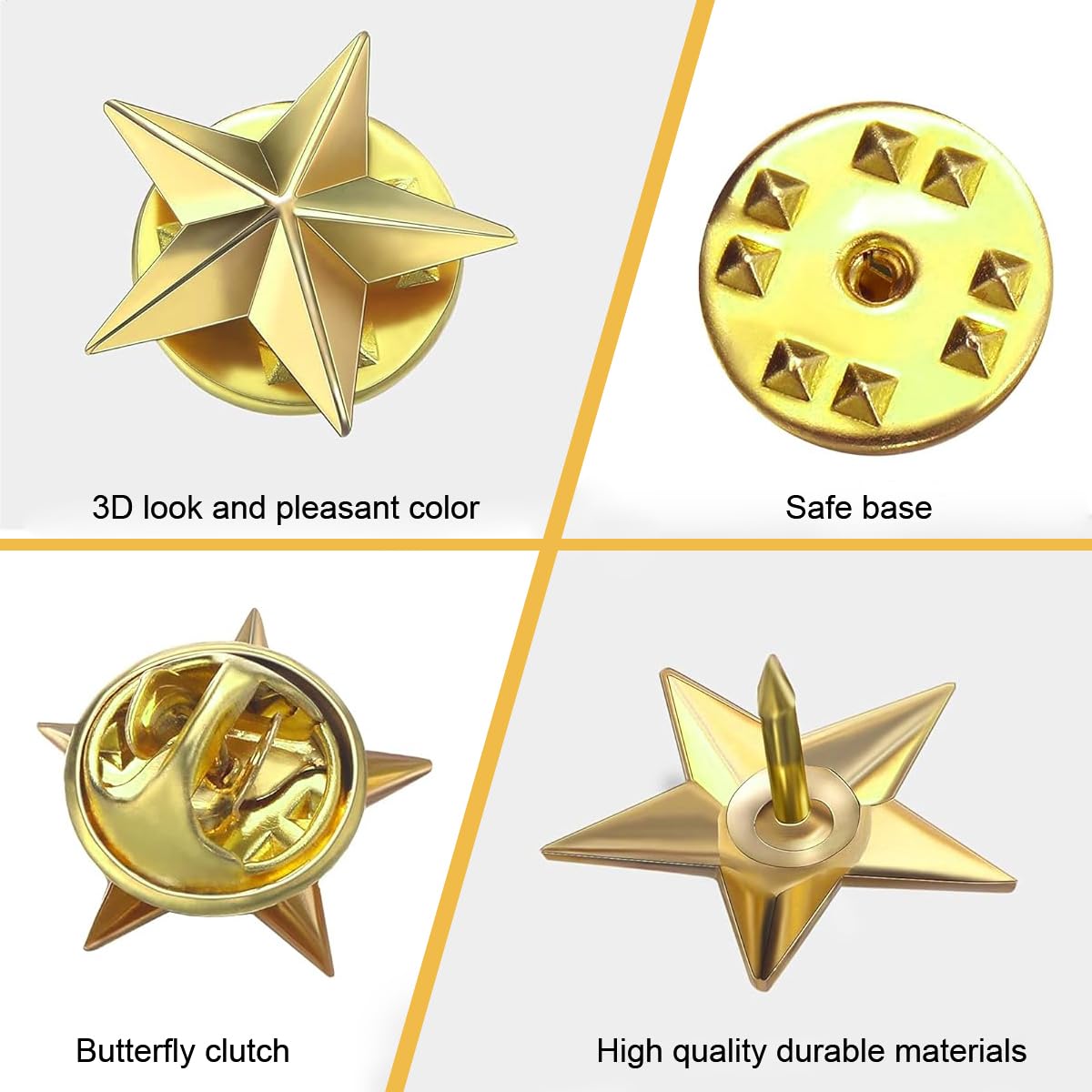 SANNIDHI Star Badge Pins for Memorial Day and DIY Crafts with Pin Back Design | 12pcs Gold Metal Lapel Brooch 30mm