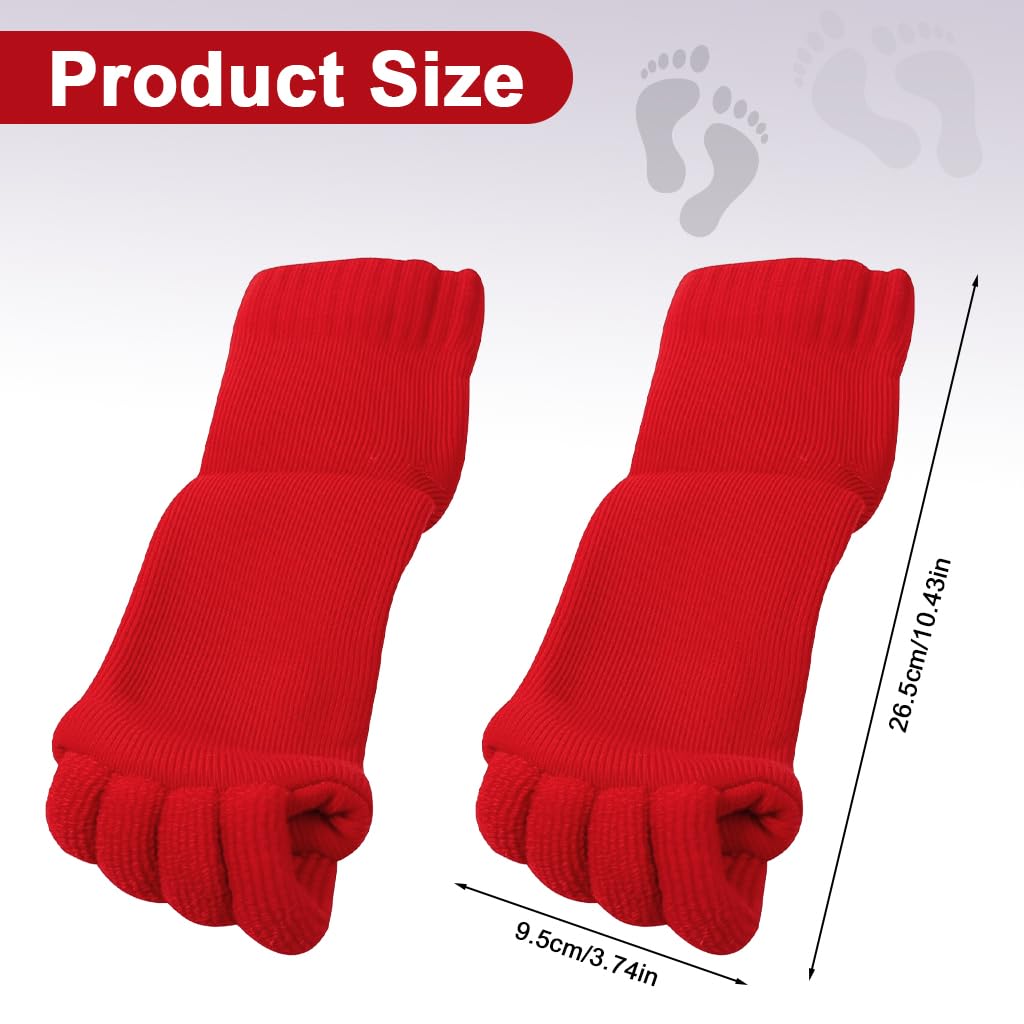 Zibuyu Toe Separator Socks for Yoga and Sports featuring Ergonomic Toe Dividers | Breathable Cotton Red Design for Men and Women